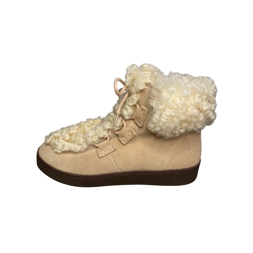 Vionic Splendid Oak Pink Suede Faux Shearling Lace Up Ankle Boots 7 Comfort